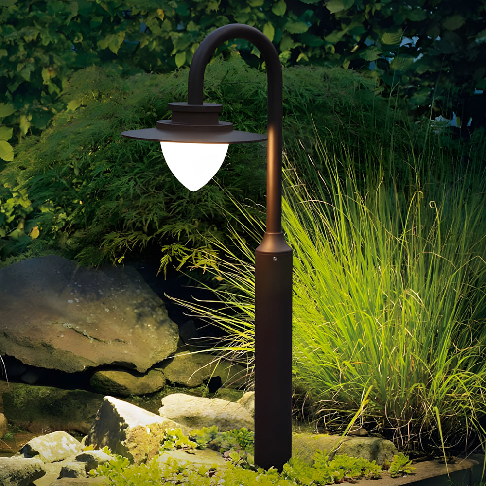 Minimalist Nordic Arc Arm LED Lawn Lamp Durable Outdoor Post Lighting