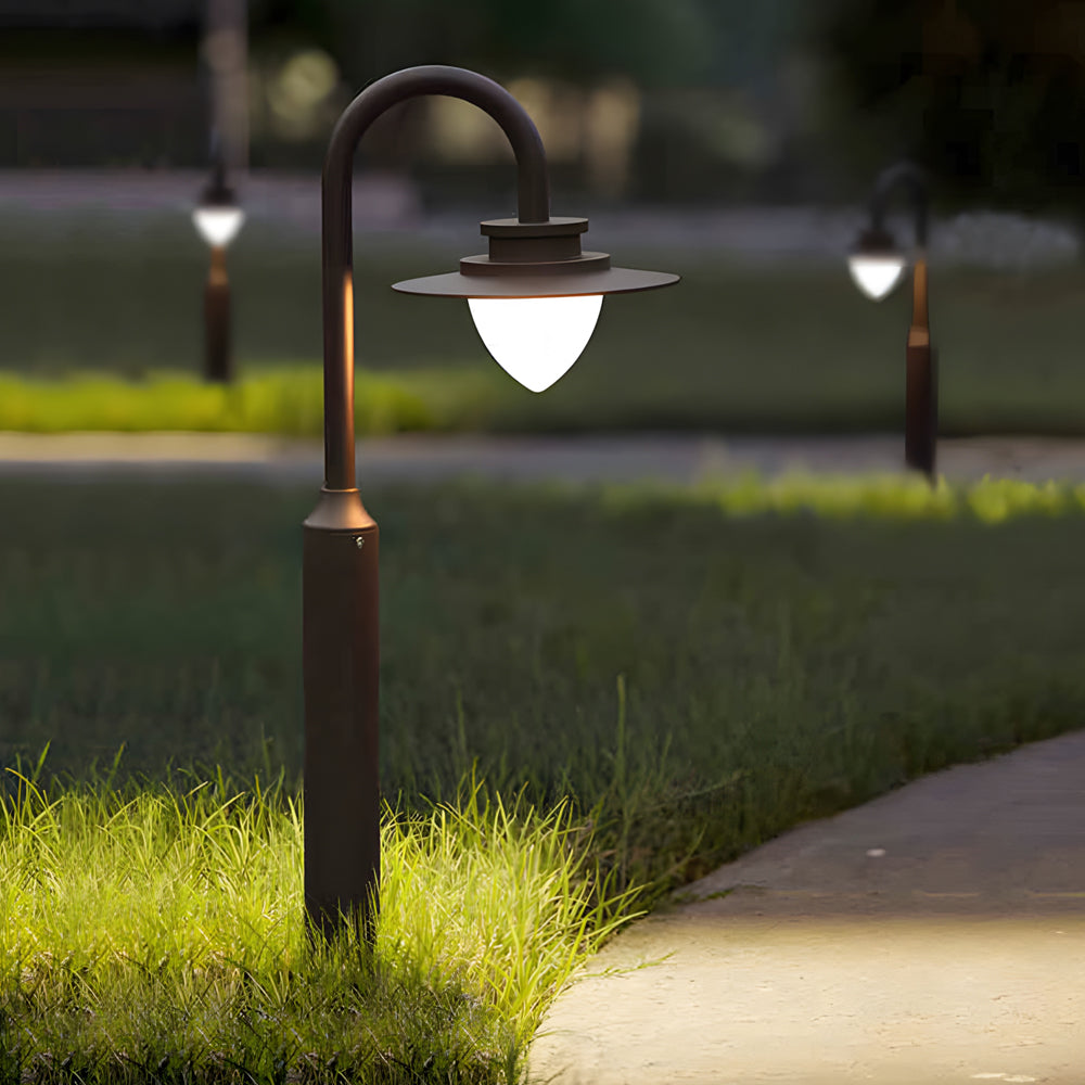 Minimalist Nordic Arc Arm LED Lawn Lamp Durable Outdoor Post Lighting