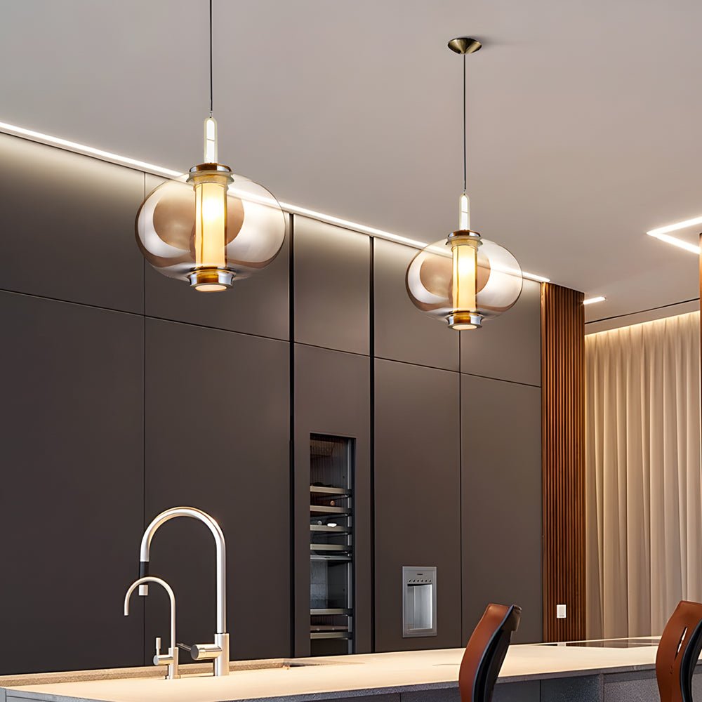 1-Light Amber Glass Shade Post-Modern Pendant Lights Hanging Lamp