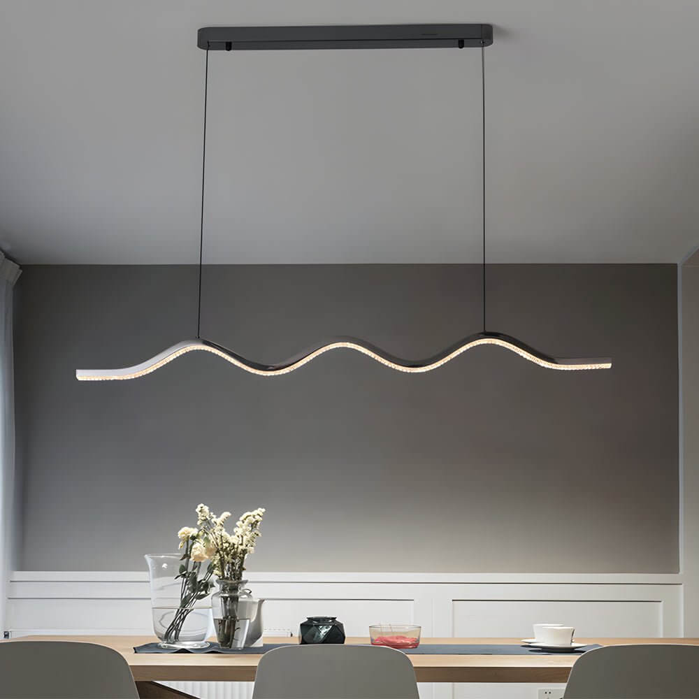 1-Light Black Wave Linear LED Pendant Light