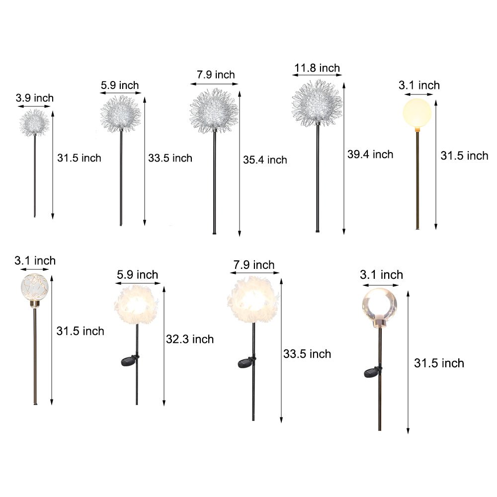10-Piece Solar Dandelion Pathway Lights LED Outdoor Garden Lighting Set