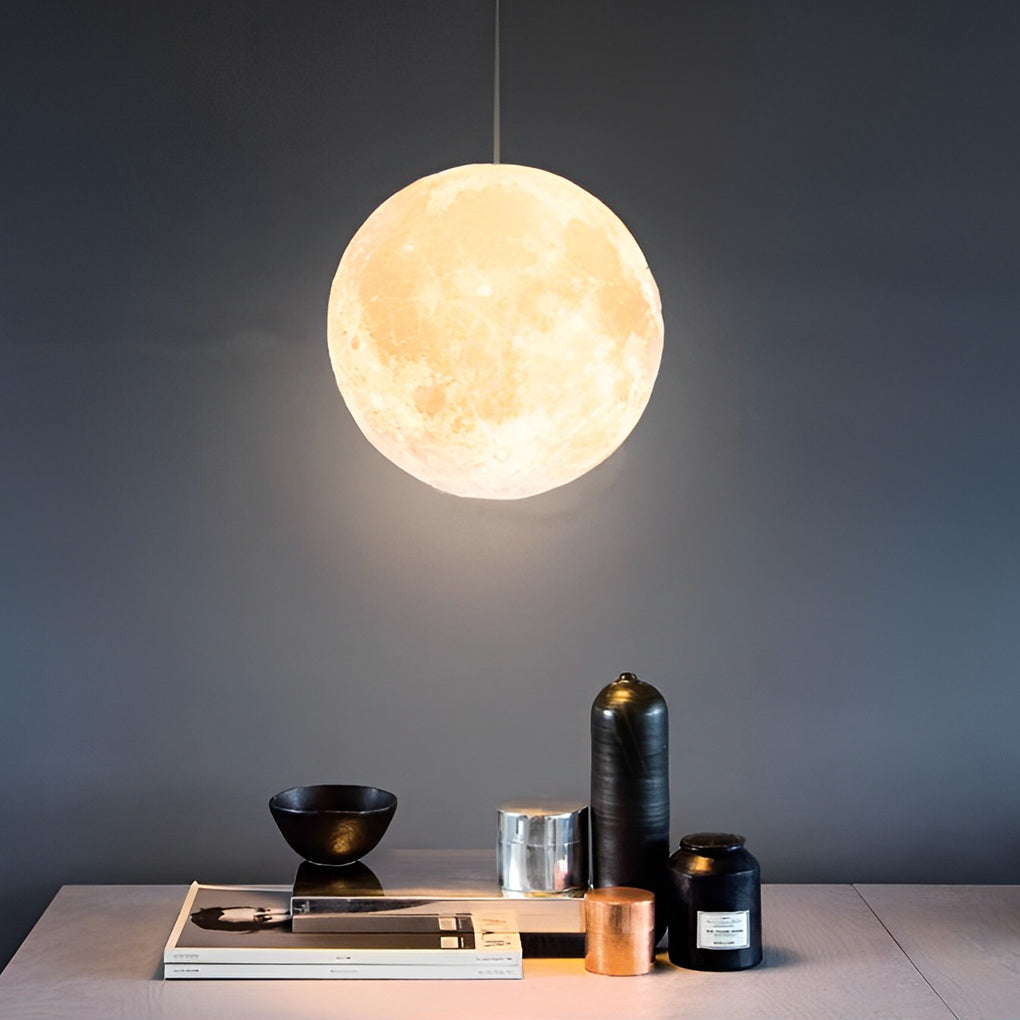 [Open-Box]Round Moon Lunar 3D Creativity White Pendant Lamp Hanging Ceiling Lamp