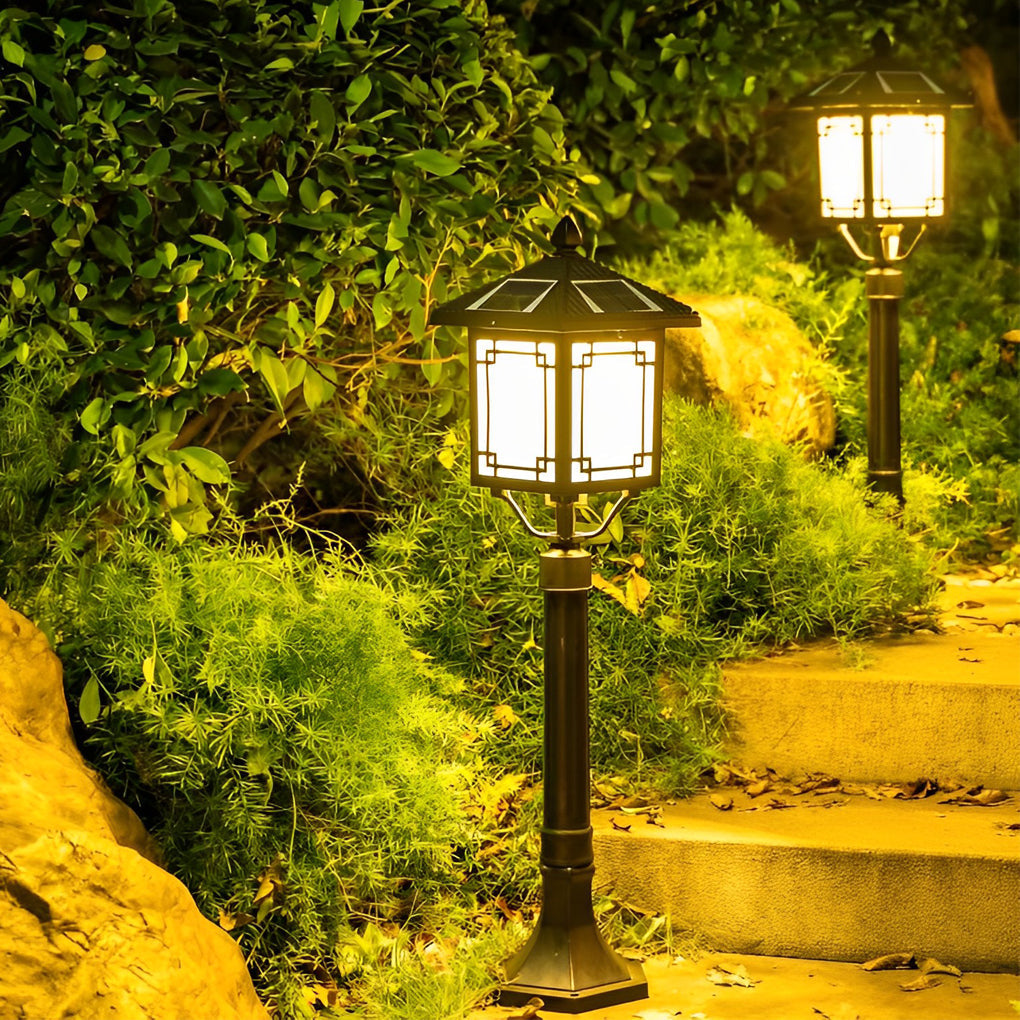Ancient House Style Solar LED Post Light with 3-Step Dimming Durable Outdoor Lamp