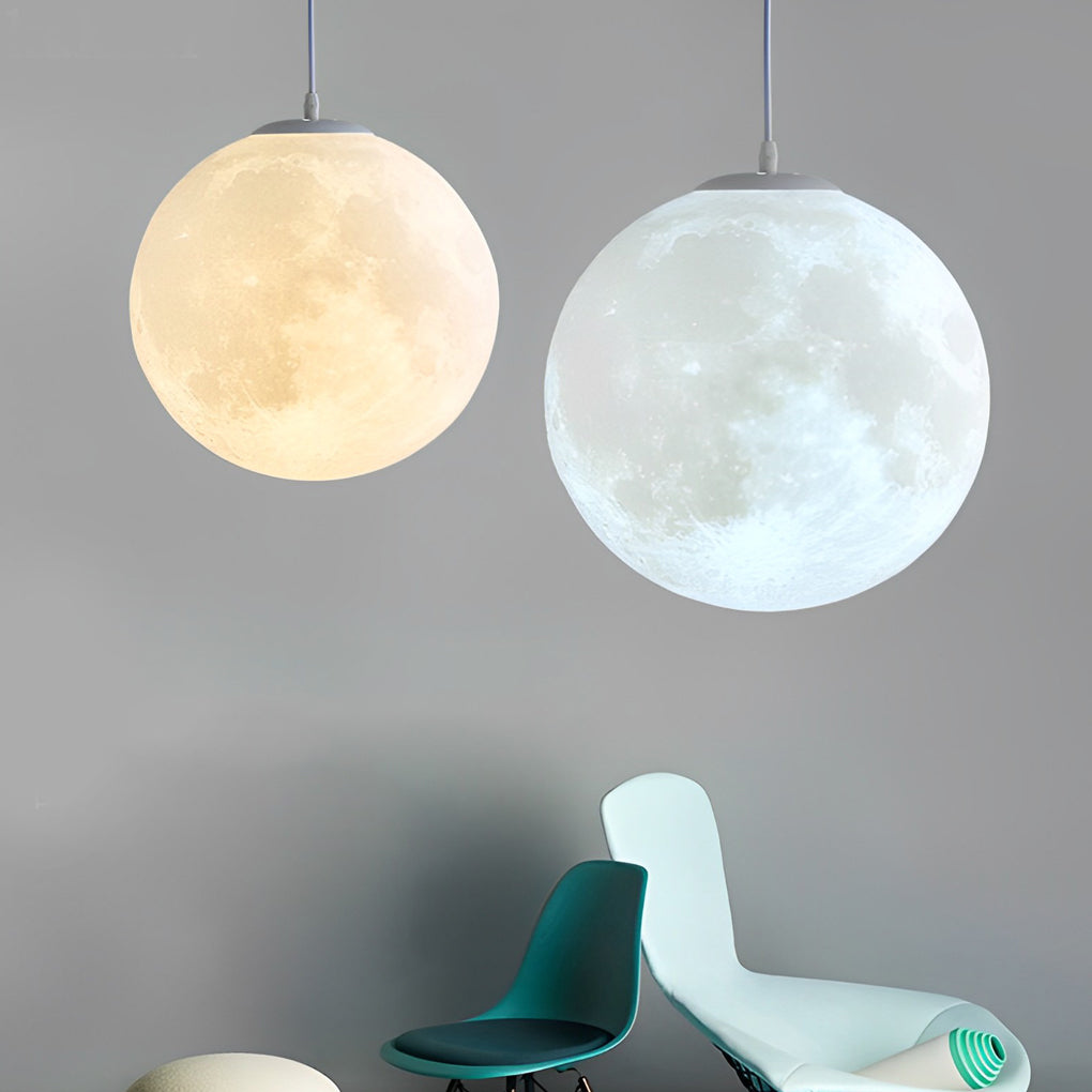 [Open-Box]Round Moon Lunar 3D Creativity White Pendant Lamp Hanging Ceiling Lamp