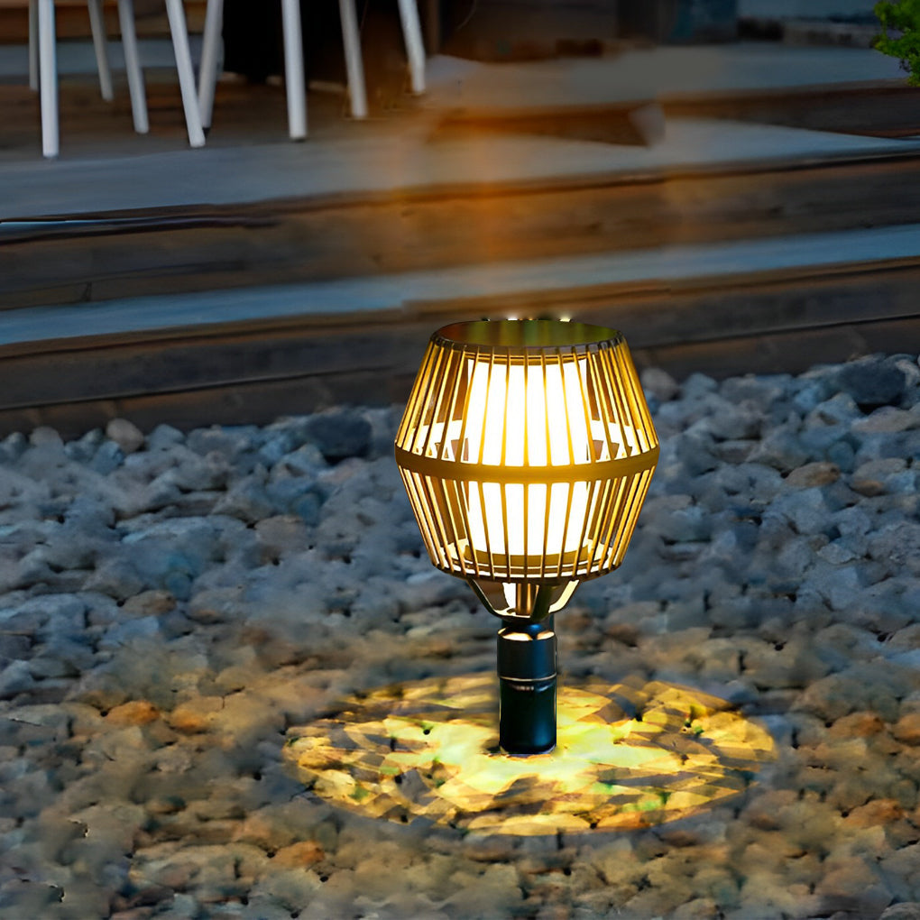 Modern Matte Black Solar Caged Lanterns