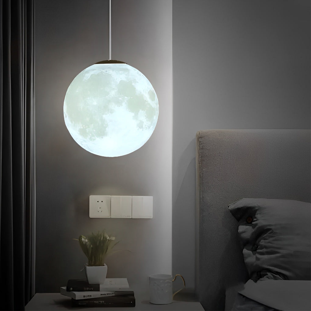 [Open-Box]Round Moon Lunar 3D Creativity White Pendant Lamp Hanging Ceiling Lamp