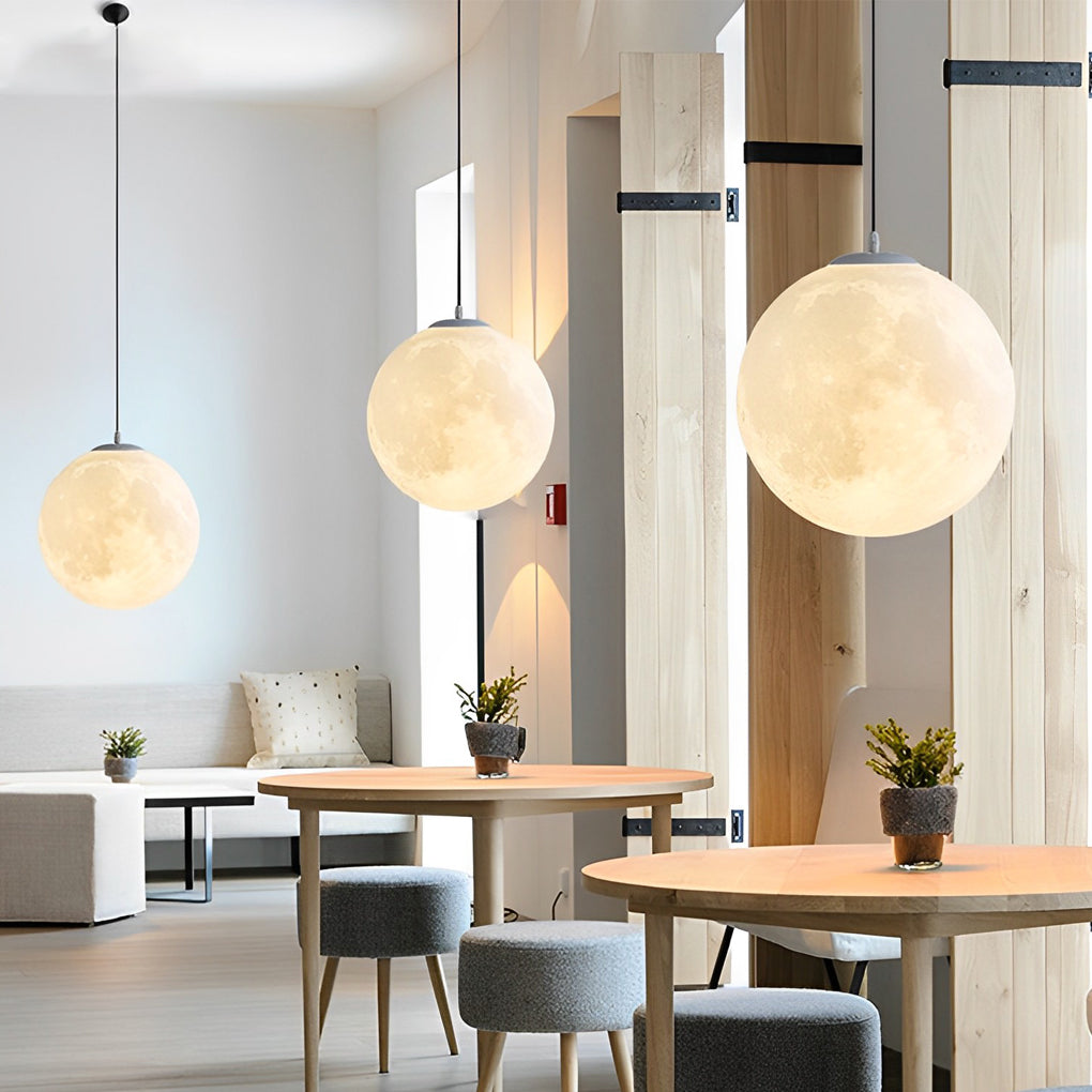 [Open-Box]Round Moon Lunar 3D Creativity White Pendant Lamp Hanging Ceiling Lamp