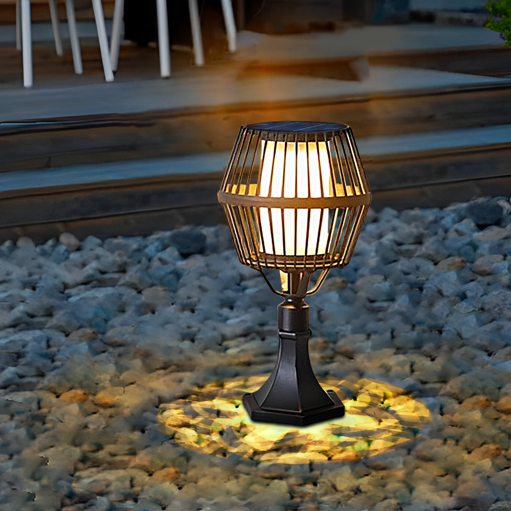 Modern Matte Black Solar Caged Lanterns