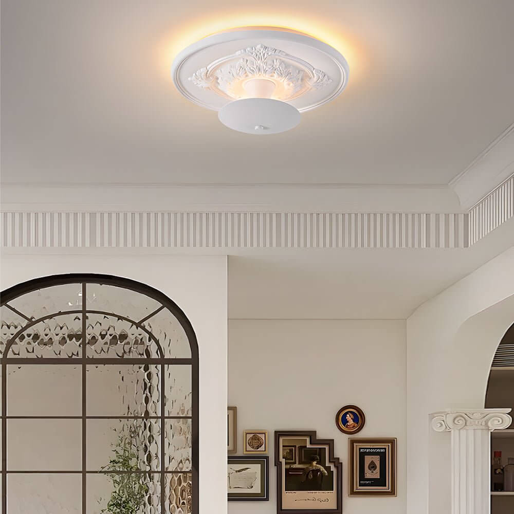 19.7-inch Round Gypsum Relief Dimmable LED Flush Mount Ceiling Light