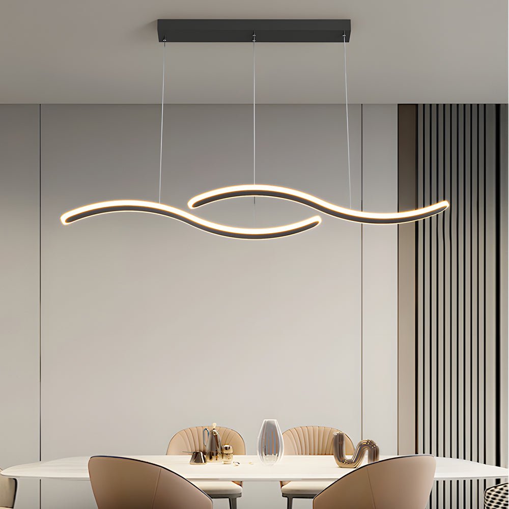 2-Wavy Line LED Dining Room Pendant Light - 3-Step Dimming
