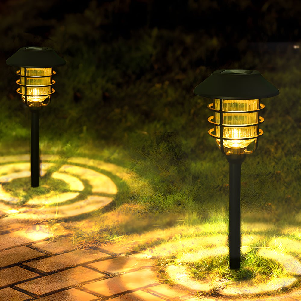 22.8-inch Solar Pathway Lights with Hat Top and Wire-Circled Lampshade