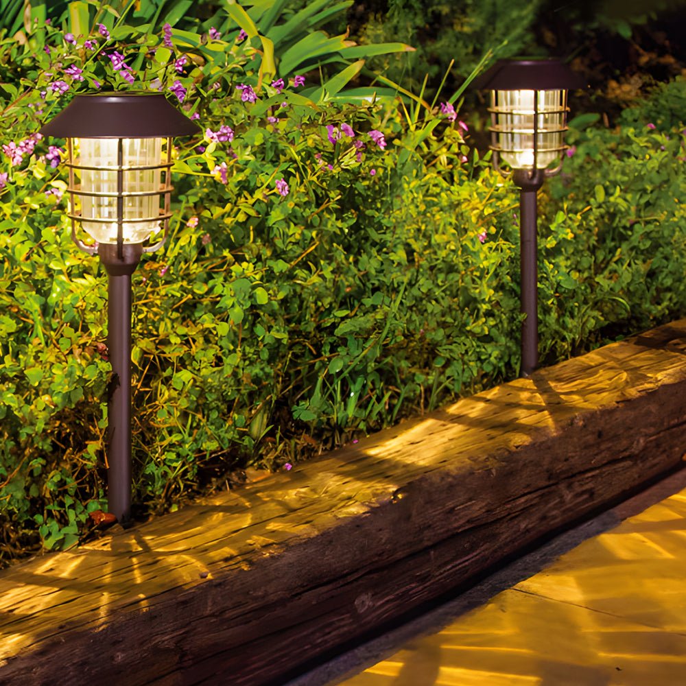 22.8-inch Solar Pathway Lights with Hat Top and Wire-Circled Lampshade