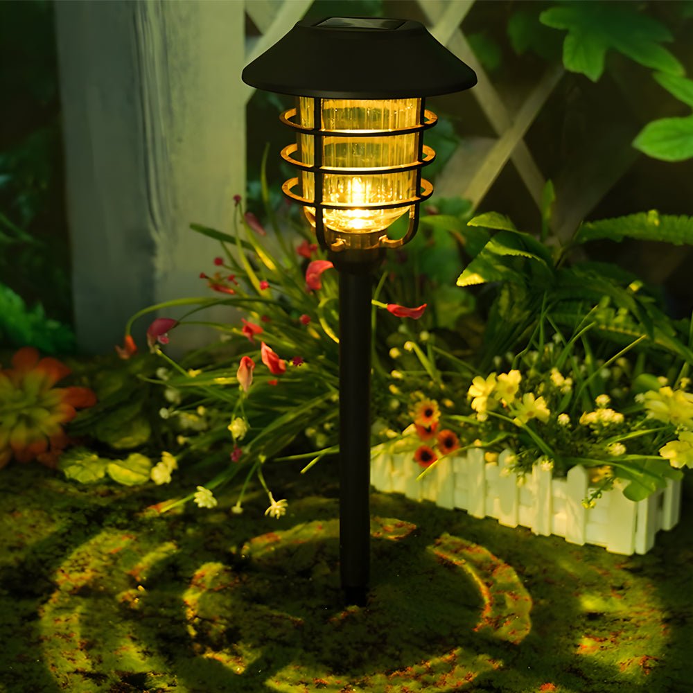 22.8-inch Solar Pathway Lights with Hat Top and Wire-Circled Lampshade