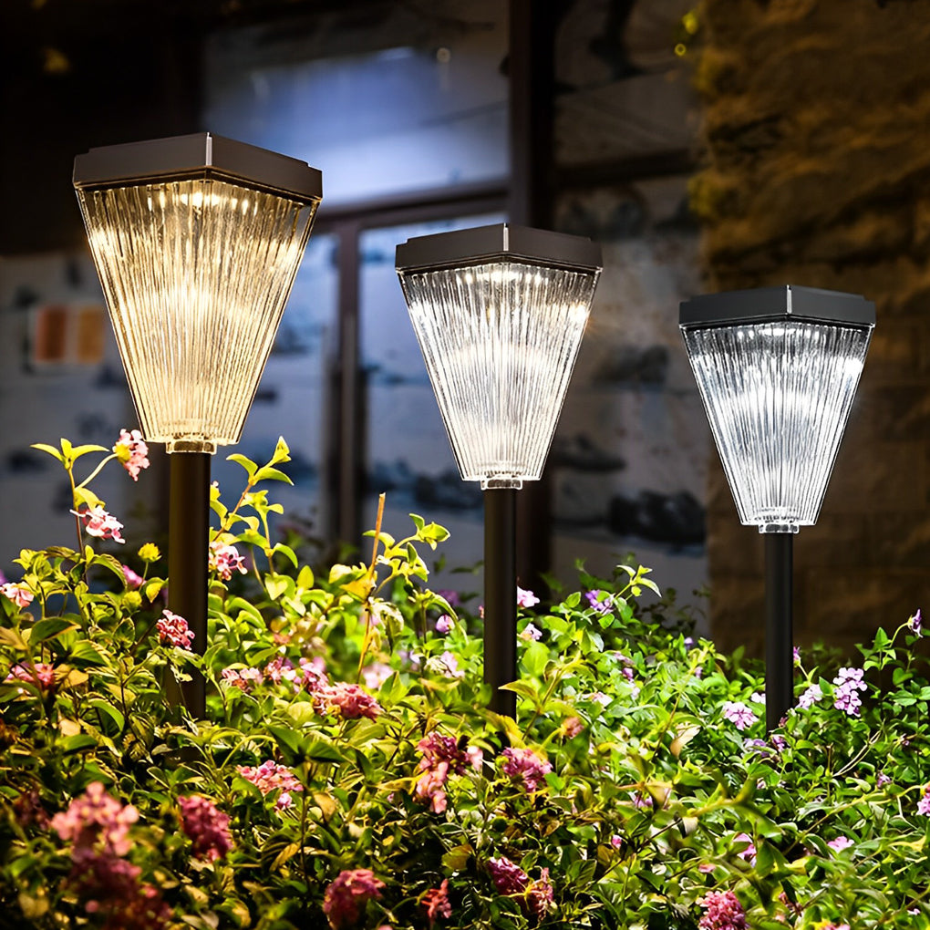 Modern Solar Post Lights Dimmable LED Garden Pathway Lamp with Ripple Lampshade