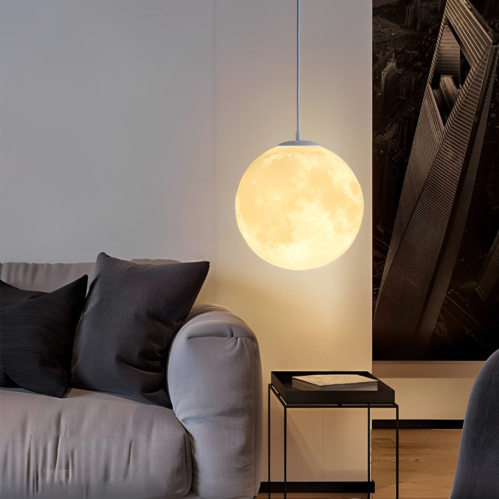 [Open-Box]Round Moon Lunar 3D Creativity White Pendant Lamp Hanging Ceiling Lamp