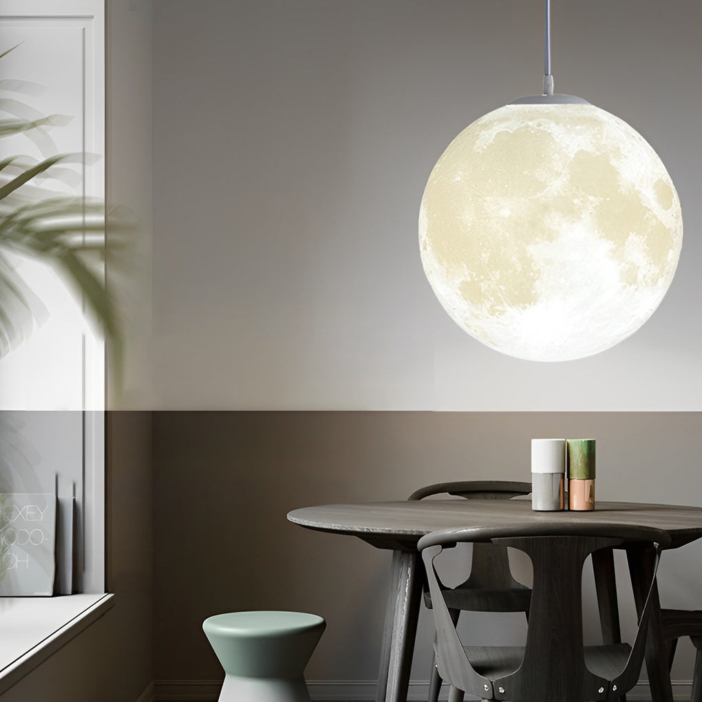 [Open-Box]Round Moon Lunar 3D Creativity White Pendant Lamp Hanging Ceiling Lamp