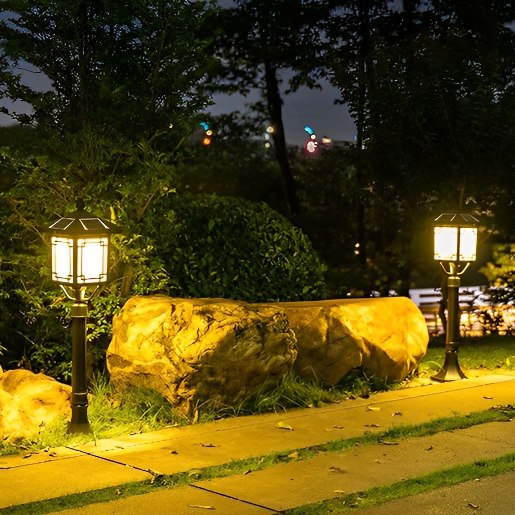 Ancient House Style Solar LED Post Light with 3-Step Dimming Durable Outdoor Lamp