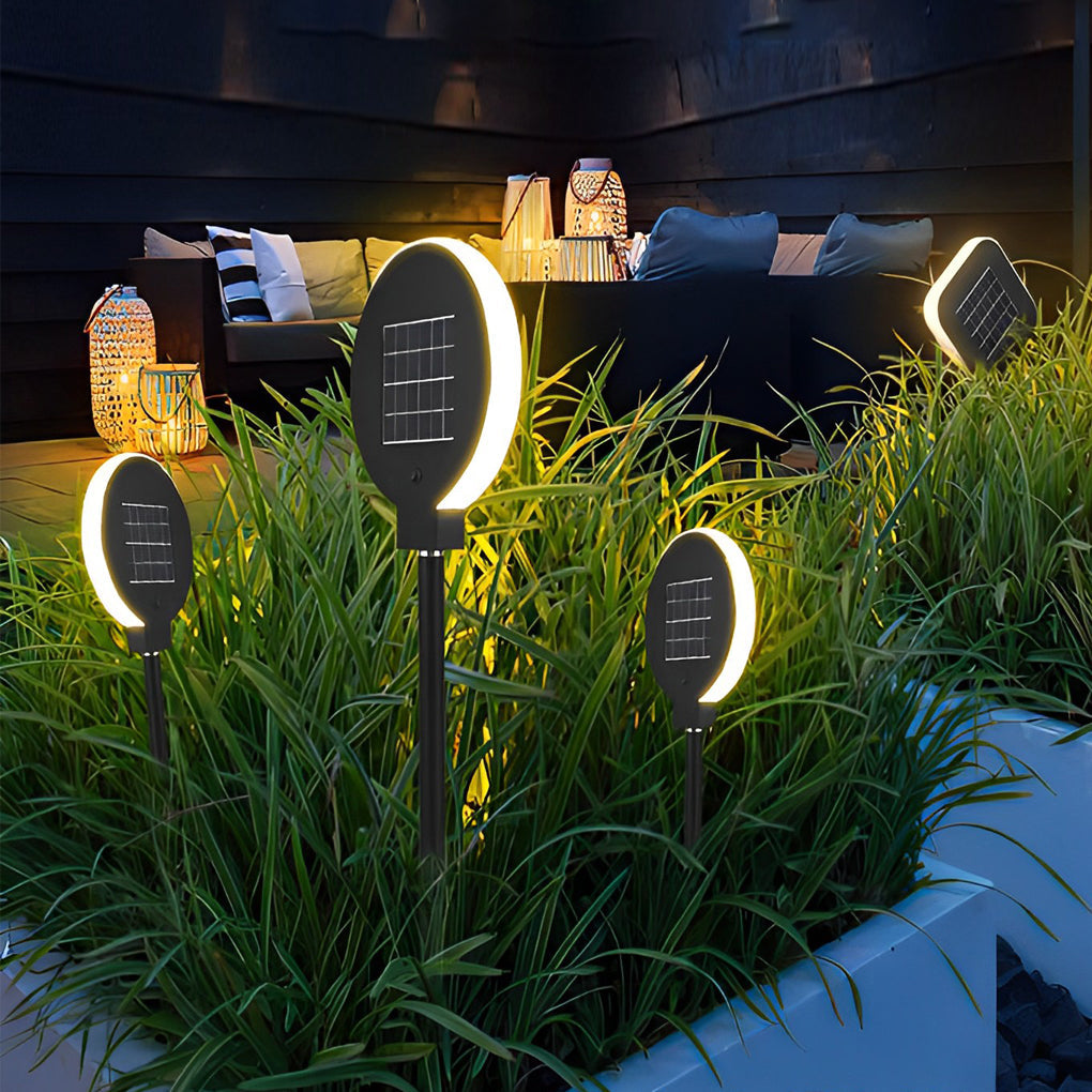 Modern Circular Black Solar LED Lawn Light