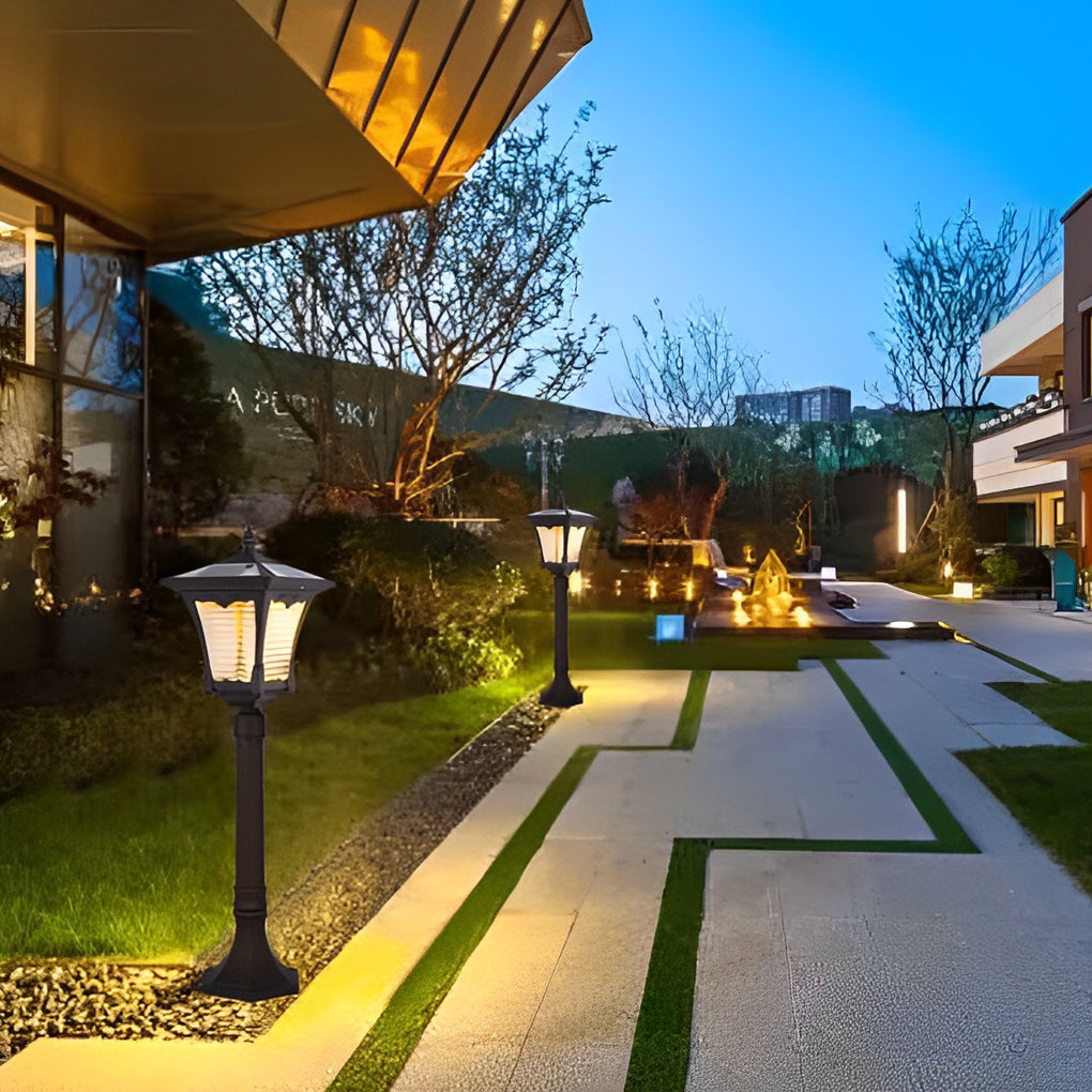 Ornate Top Vintage Solar LED Lawn Lamp in Elegant Coffee Gold Finish