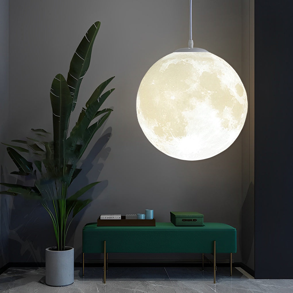 [Open-Box]Round Moon Lunar 3D Creativity White Pendant Lamp Hanging Ceiling Lamp