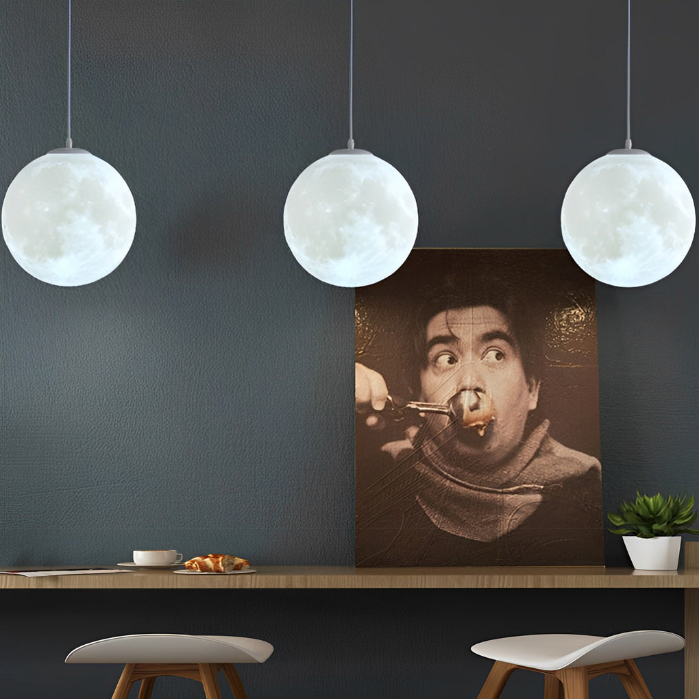 [Open-Box]Round Moon Lunar 3D Creativity White Pendant Lamp Hanging Ceiling Lamp