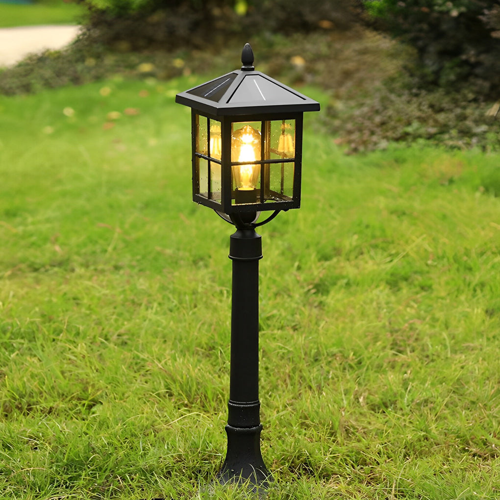 Retro Black Solar & Hardwired Outdoor Pavilion-Inspired Lawn Lamp