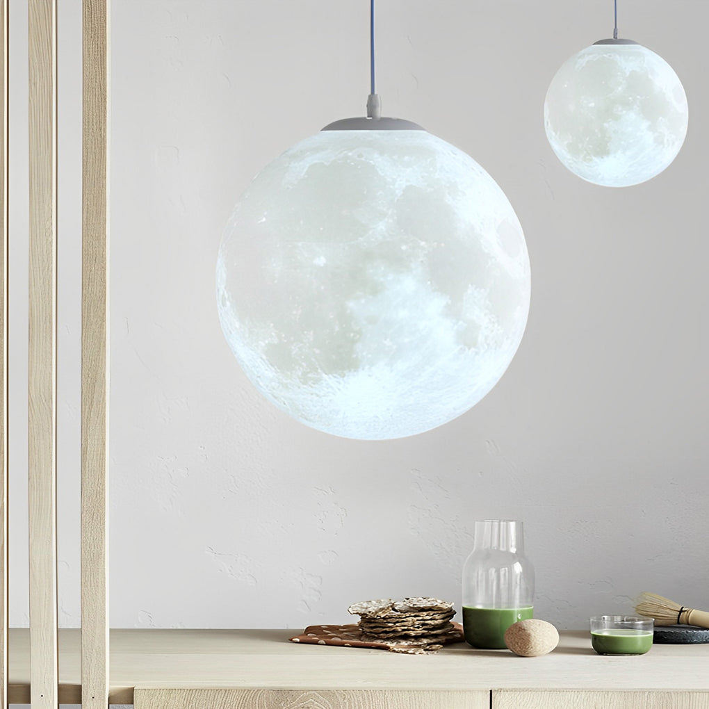 [Open-Box]Round Moon Lunar 3D Creativity White Pendant Lamp Hanging Ceiling Lamp