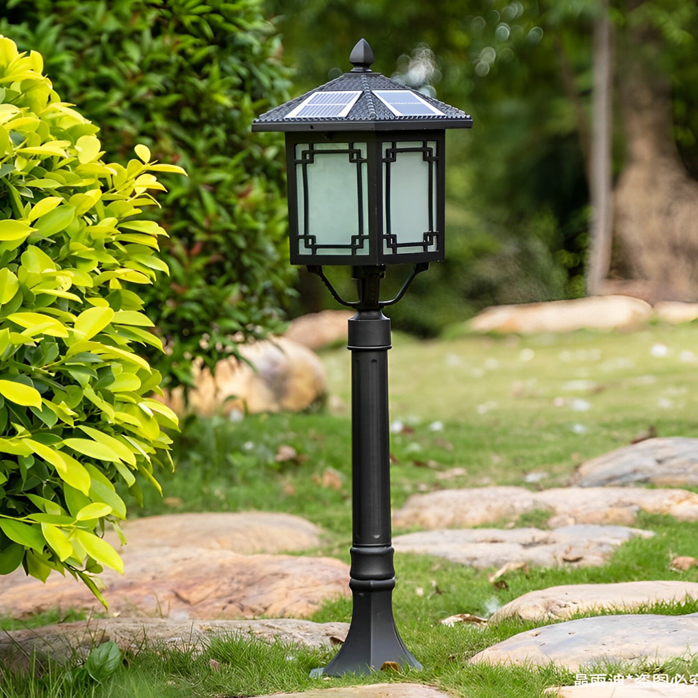 Ancient House Style Solar LED Post Light with 3-Step Dimming Durable Outdoor Lamp
