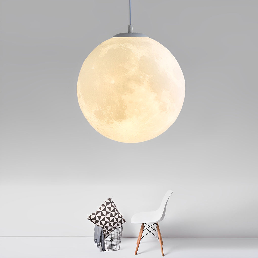 [Open-Box]Round Moon Lunar 3D Creativity White Pendant Lamp Hanging Ceiling Lamp