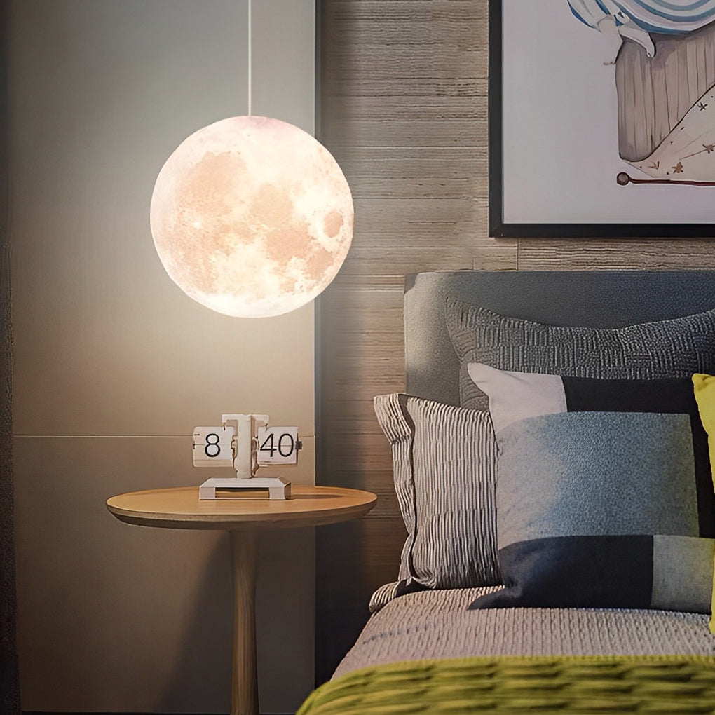 [Open-Box]Round Moon Lunar 3D Creativity White Pendant Lamp Hanging Ceiling Lamp