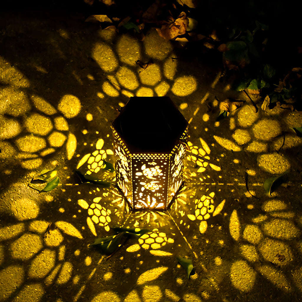 Red Outdoor Lantern Iron Body with Hollow-Out Design Solar Light