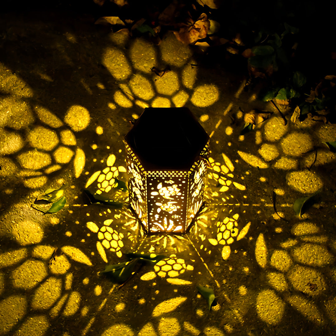 Red Outdoor Lantern Iron Body with Hollow-Out Design Solar Light