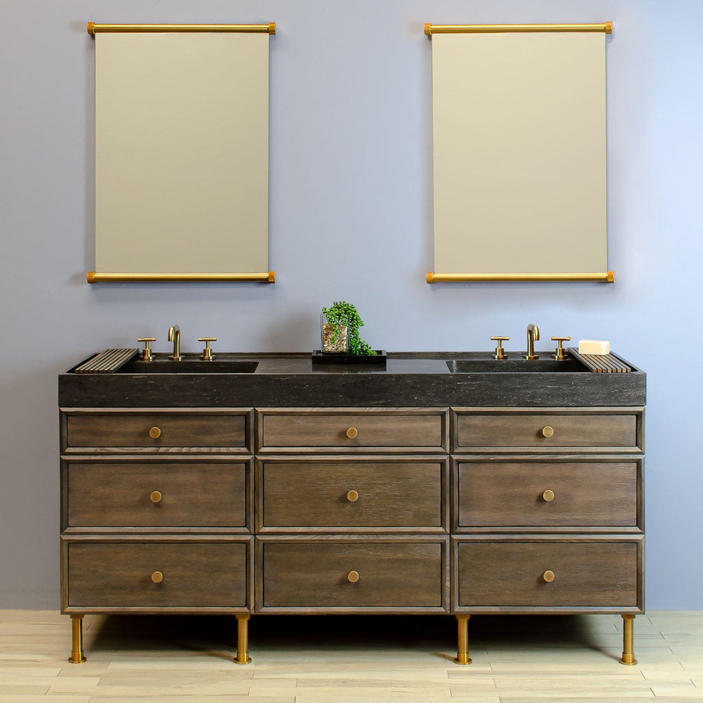 Double Basin Ventus with Faucet Deck paired with Elemental Classic Vanity with Triple Drawer Stacks