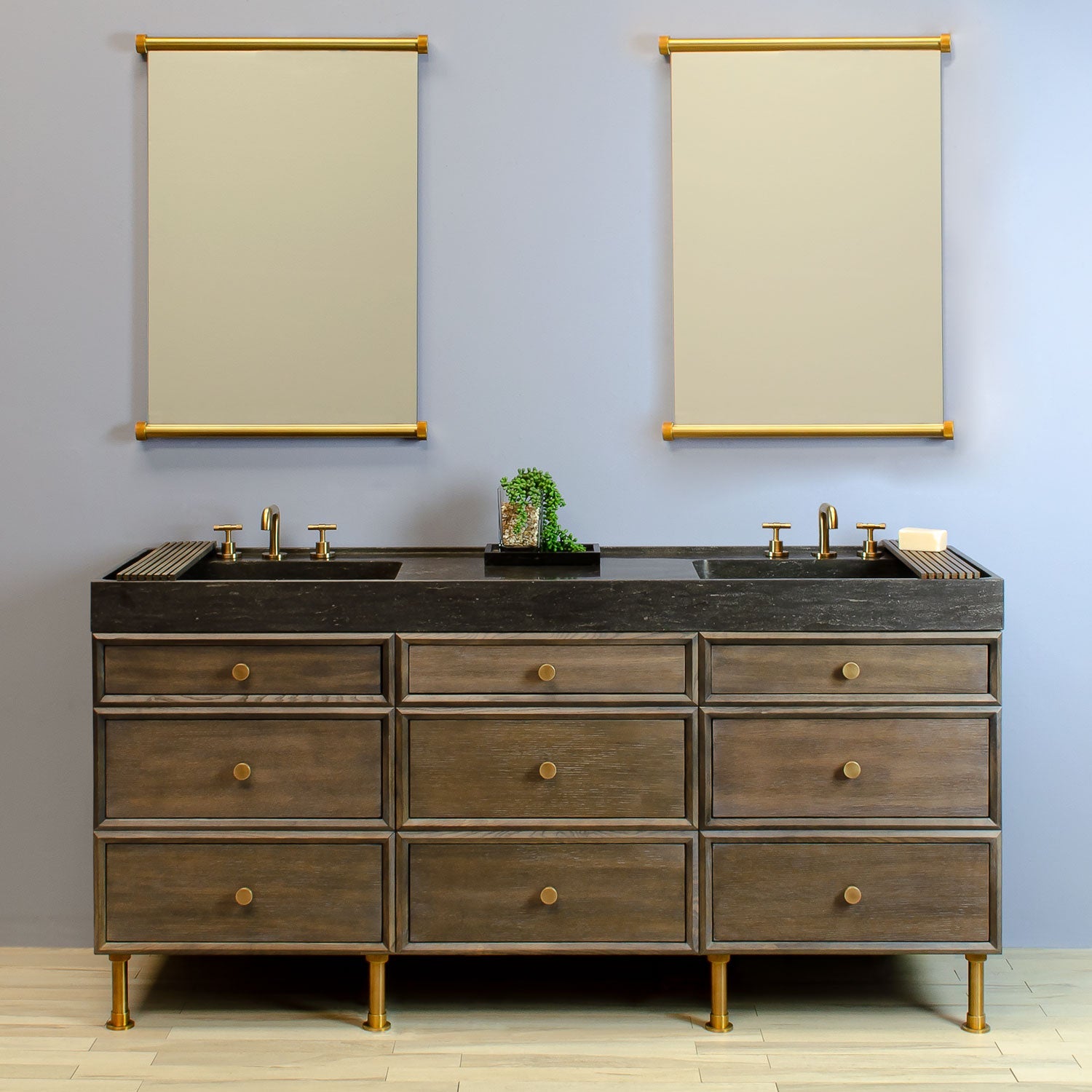 Double Basin Ventus with Faucet Deck paired with Elemental Classic Vanity with Triple Drawer Stacks