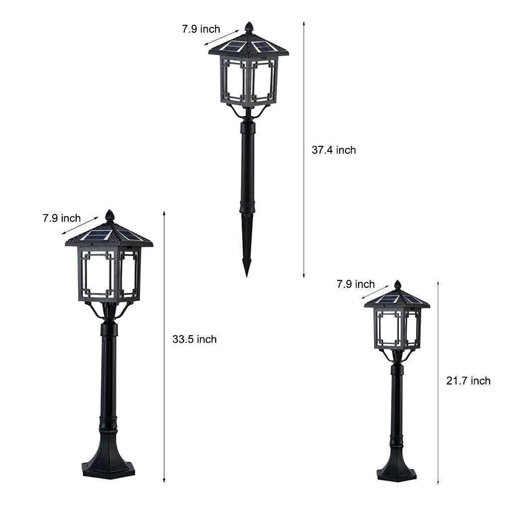 Ancient House Style Solar LED Post Light with 3-Step Dimming Durable Outdoor Lamp