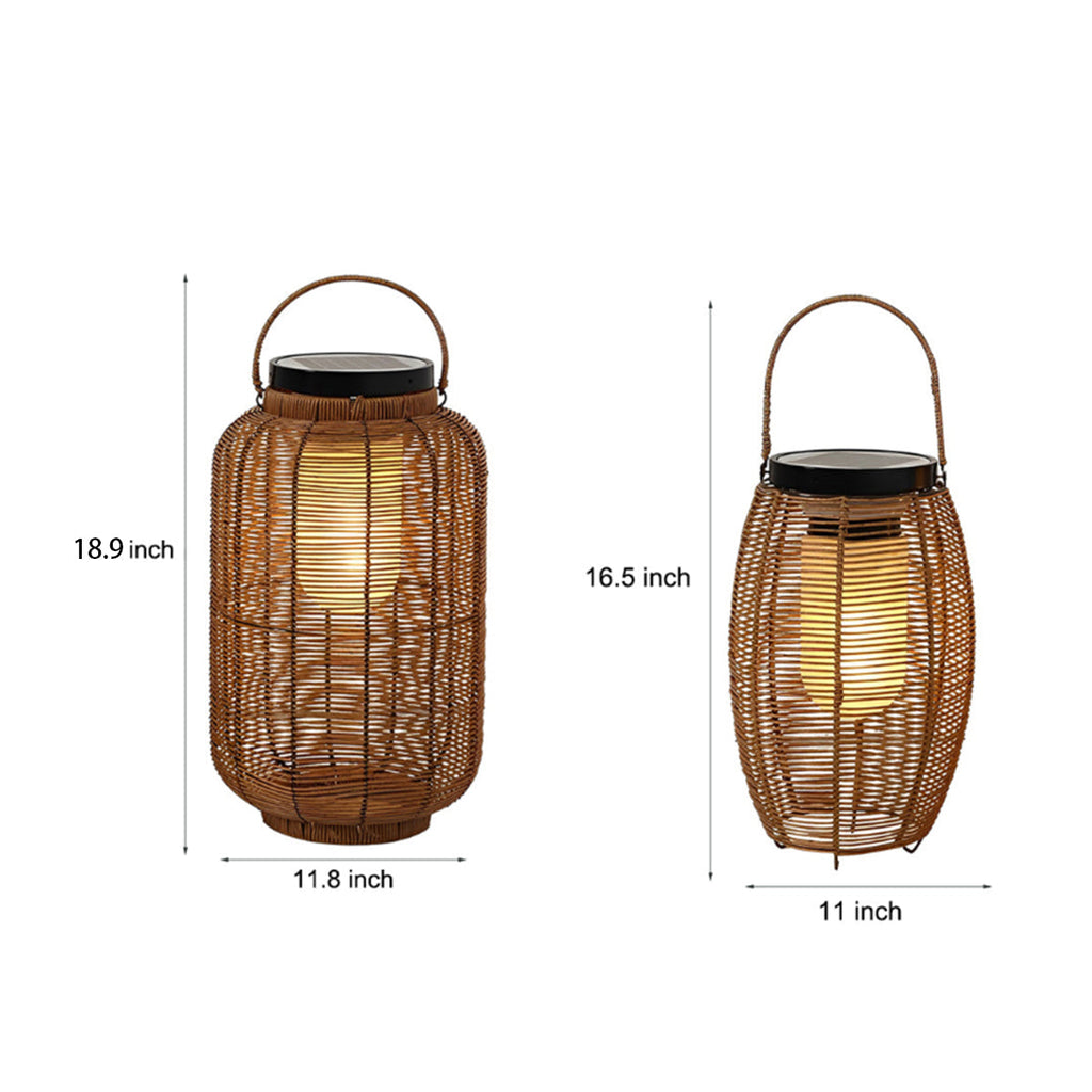 Portable Lantern Rattan LED Waterproof Solar Outdoor Lights Floor Lamp