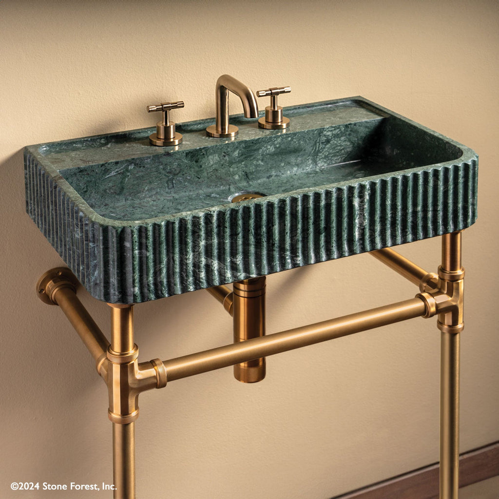 Fluted Lumbre Sink paired with Elemental Facet Vanity with Crossbar