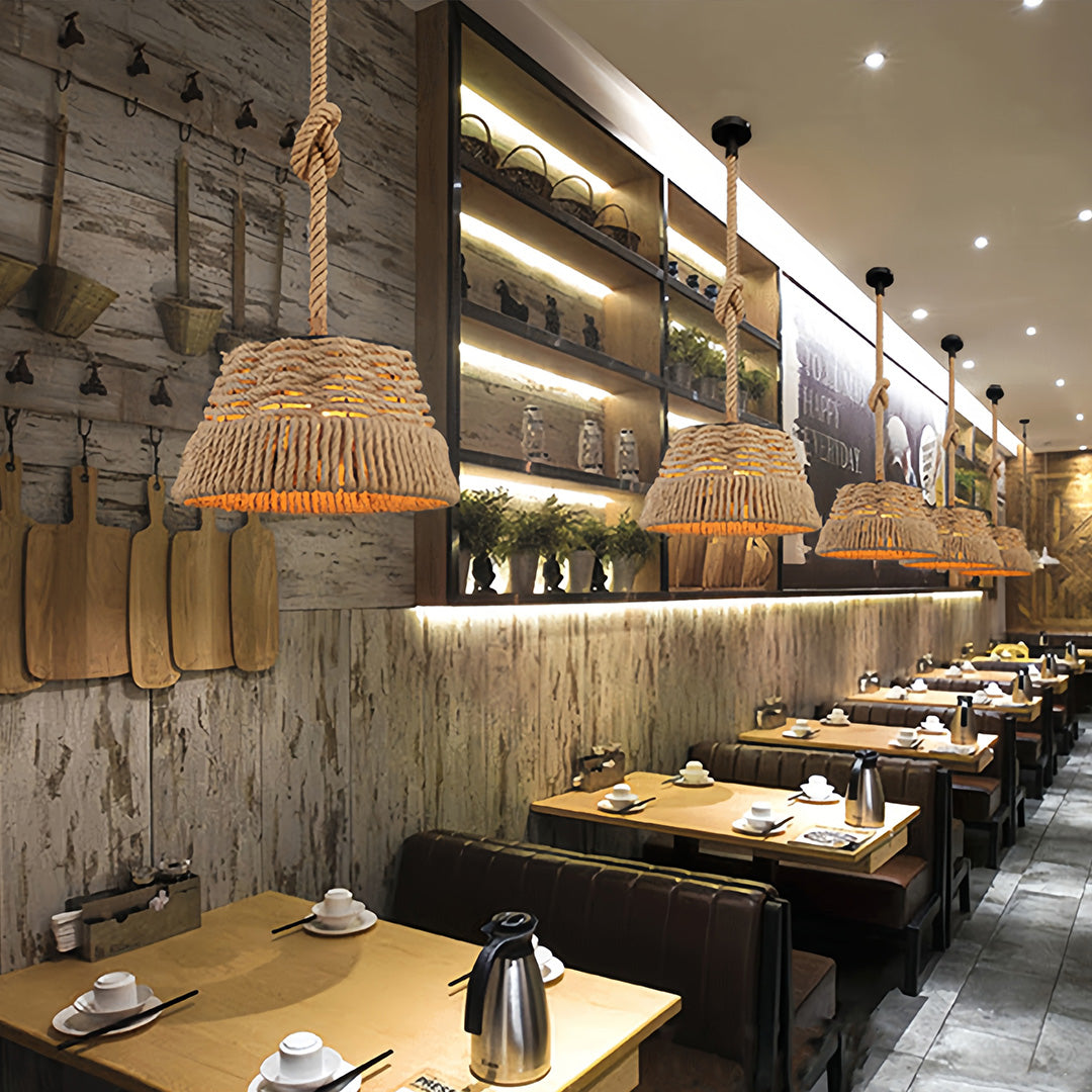 Rope Pendant Lights Vintage Industrial Style Hemp Iron Ceiling Light
