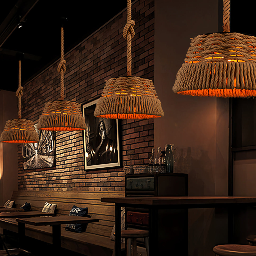 Rope Pendant Lights Vintage Industrial Style Hemp Iron Ceiling Light