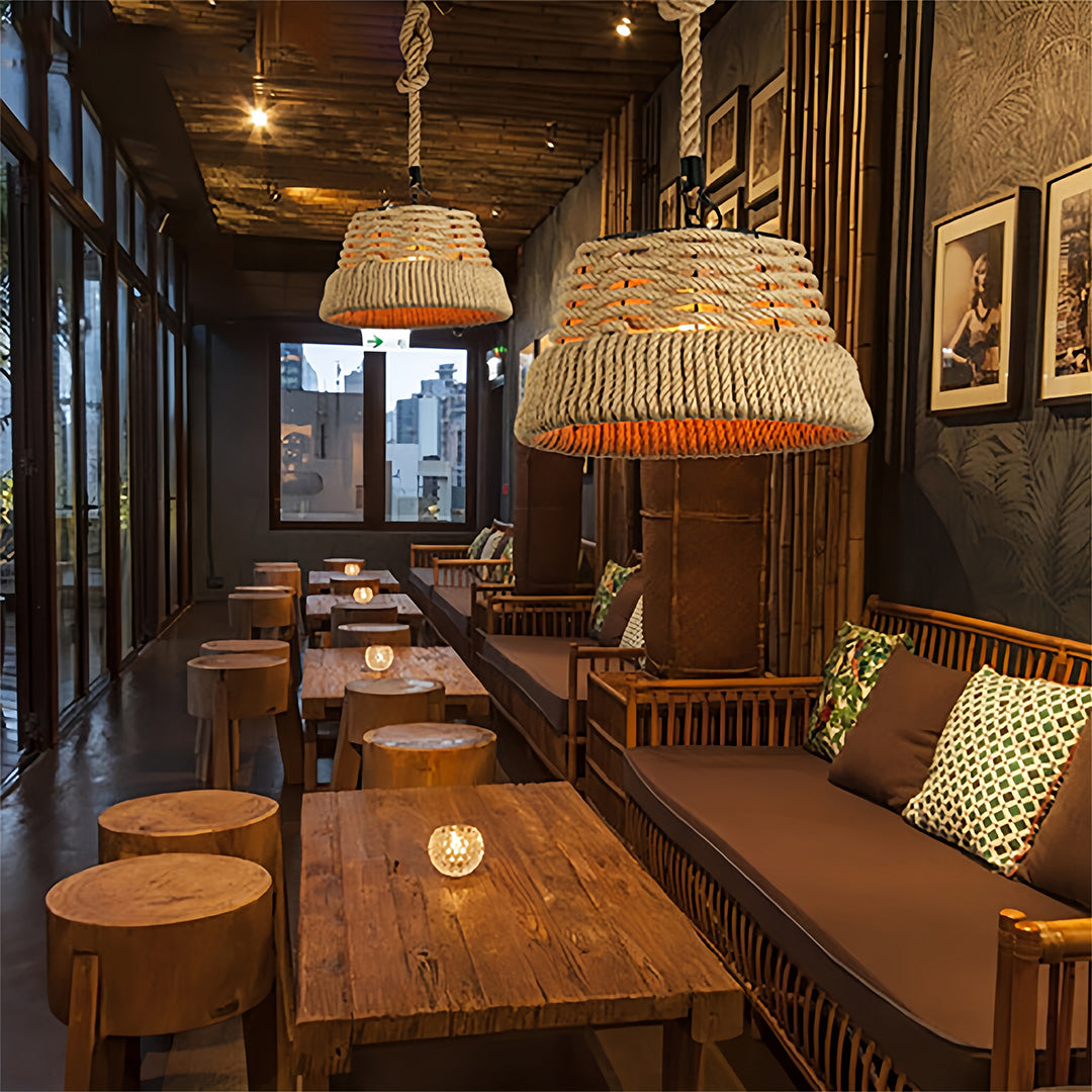 Rope Pendant Lights Vintage Industrial Style Hemp Iron Ceiling Light