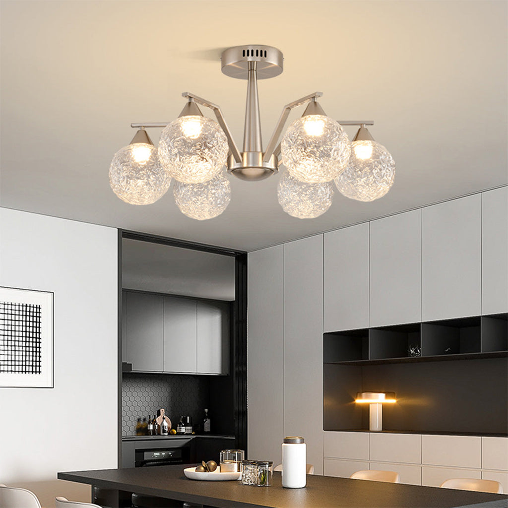 Sputnik Mid Century Semi-Flush Mount Lighting Silver Metal Ceiling Light