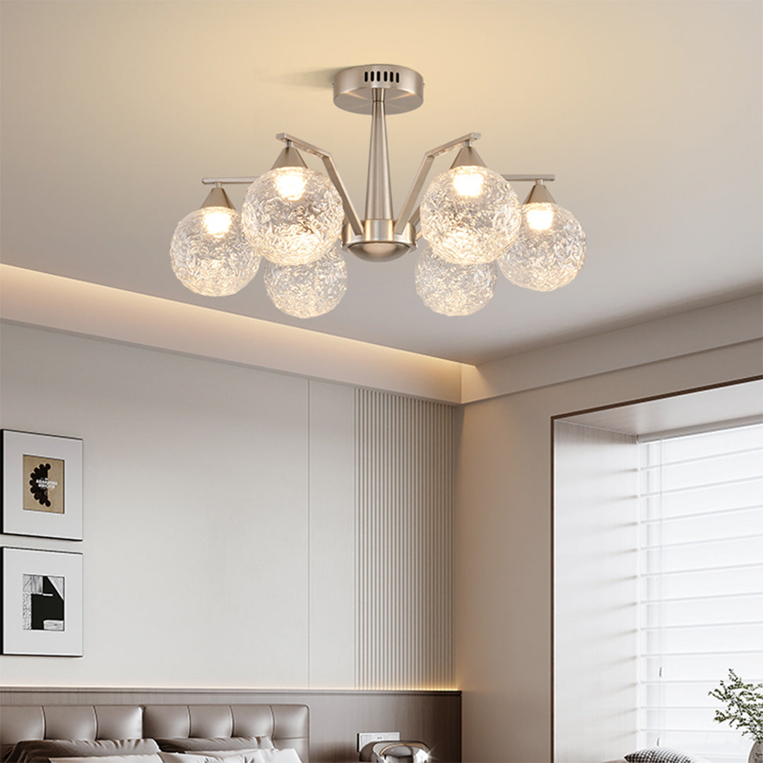 Sputnik Mid Century Semi-Flush Mount Lighting Silver Metal Ceiling Light