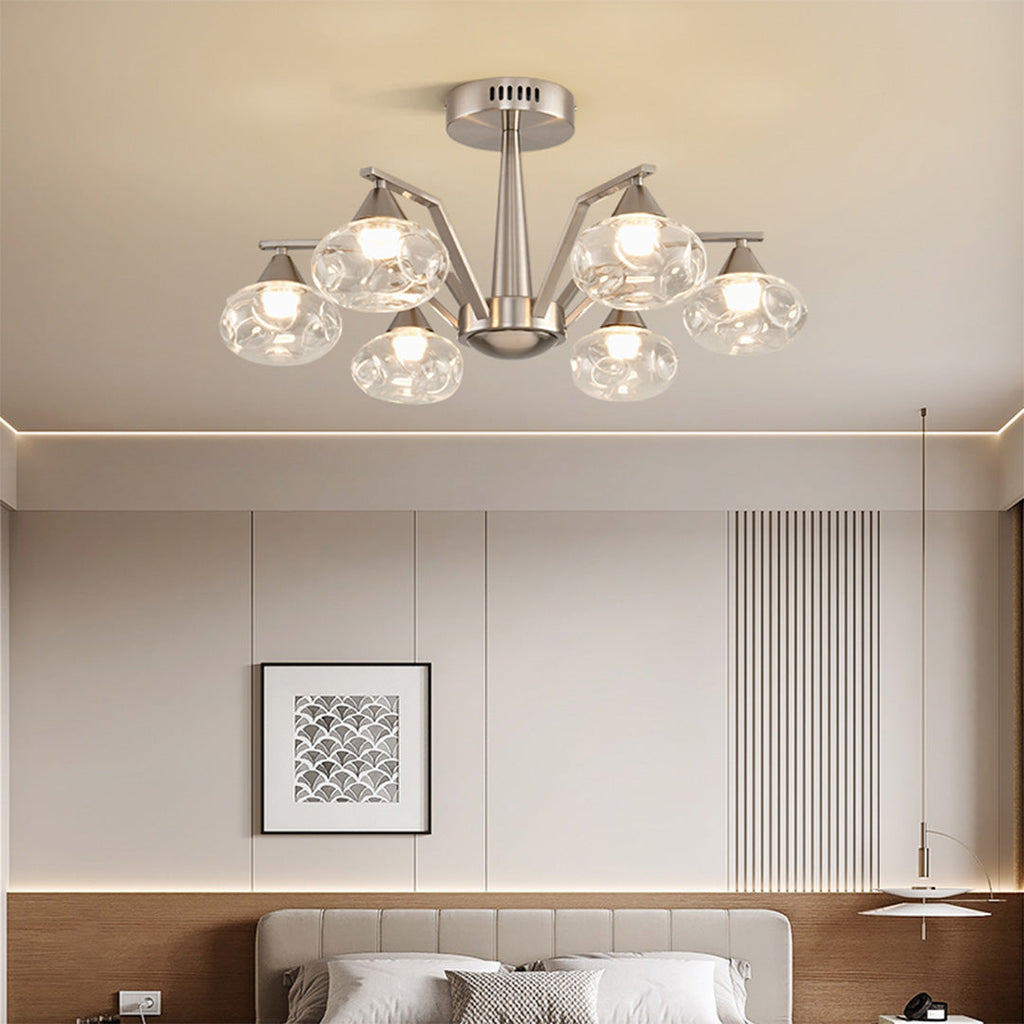 Sputnik Mid Century Semi-Flush Mount Lighting Silver Metal Ceiling Light