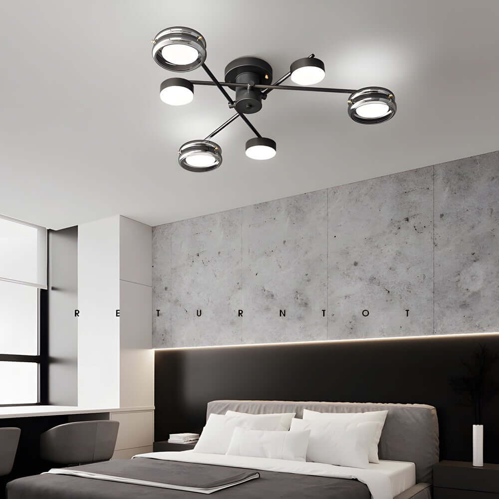Artistic Multi-Head Matte Black Copper Semi-Flush Mount Ceiling Lighting