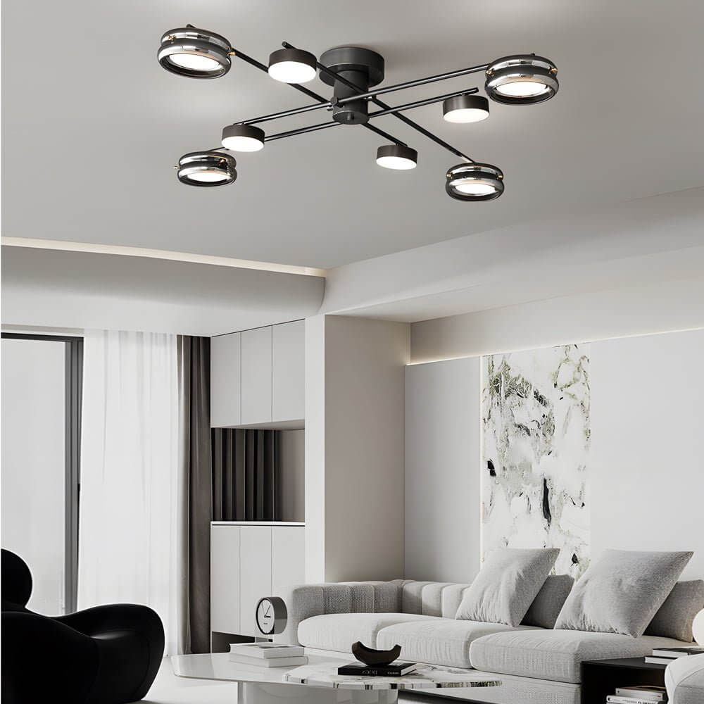 Artistic Multi-Head Matte Black Copper Semi-Flush Mount Ceiling Lighting