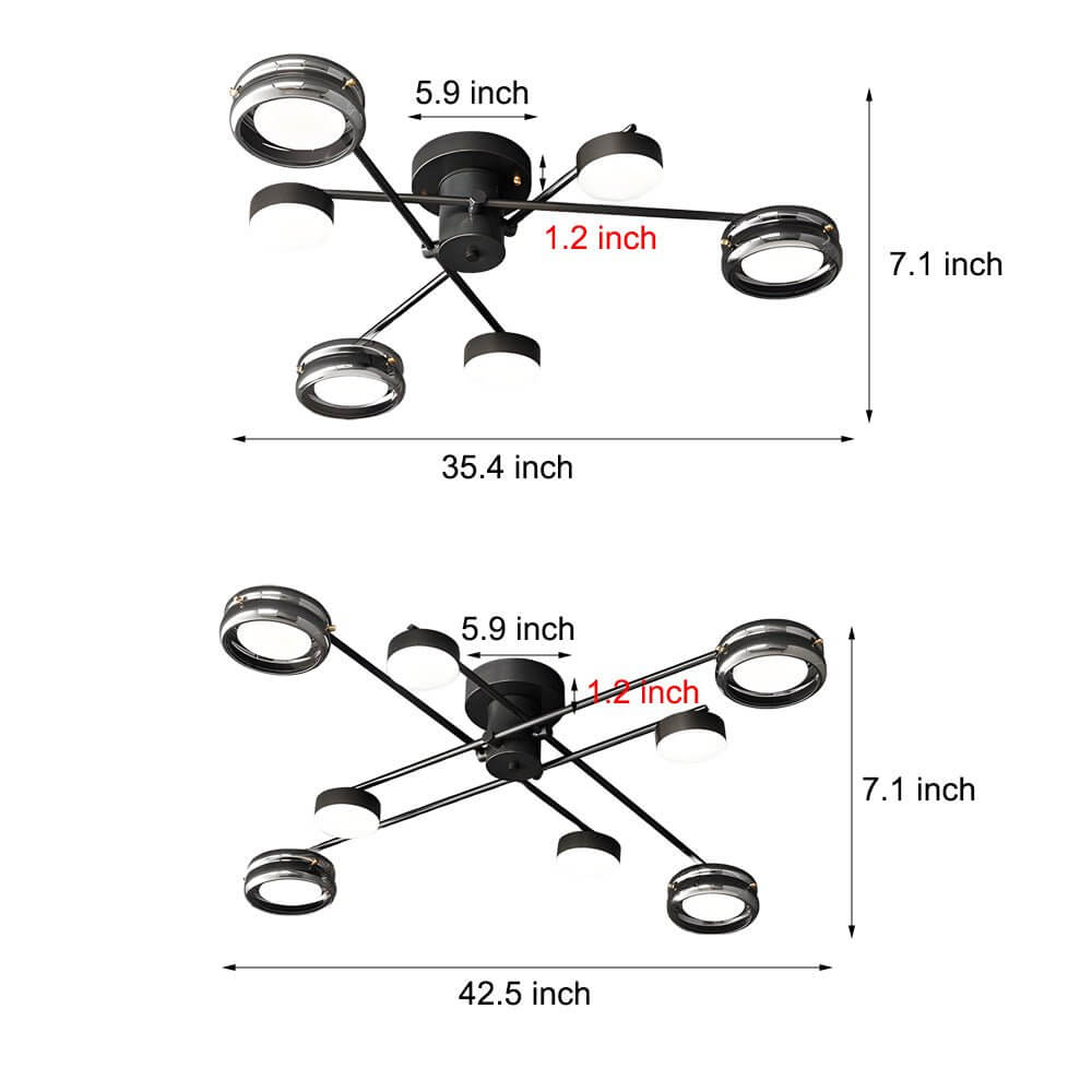 Artistic Multi-Head Matte Black Copper Semi-Flush Mount Ceiling Lighting