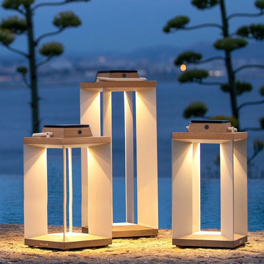 Solar Wooden White Outdoor Lantern Modern Outdoor Multi-Purpose Lights