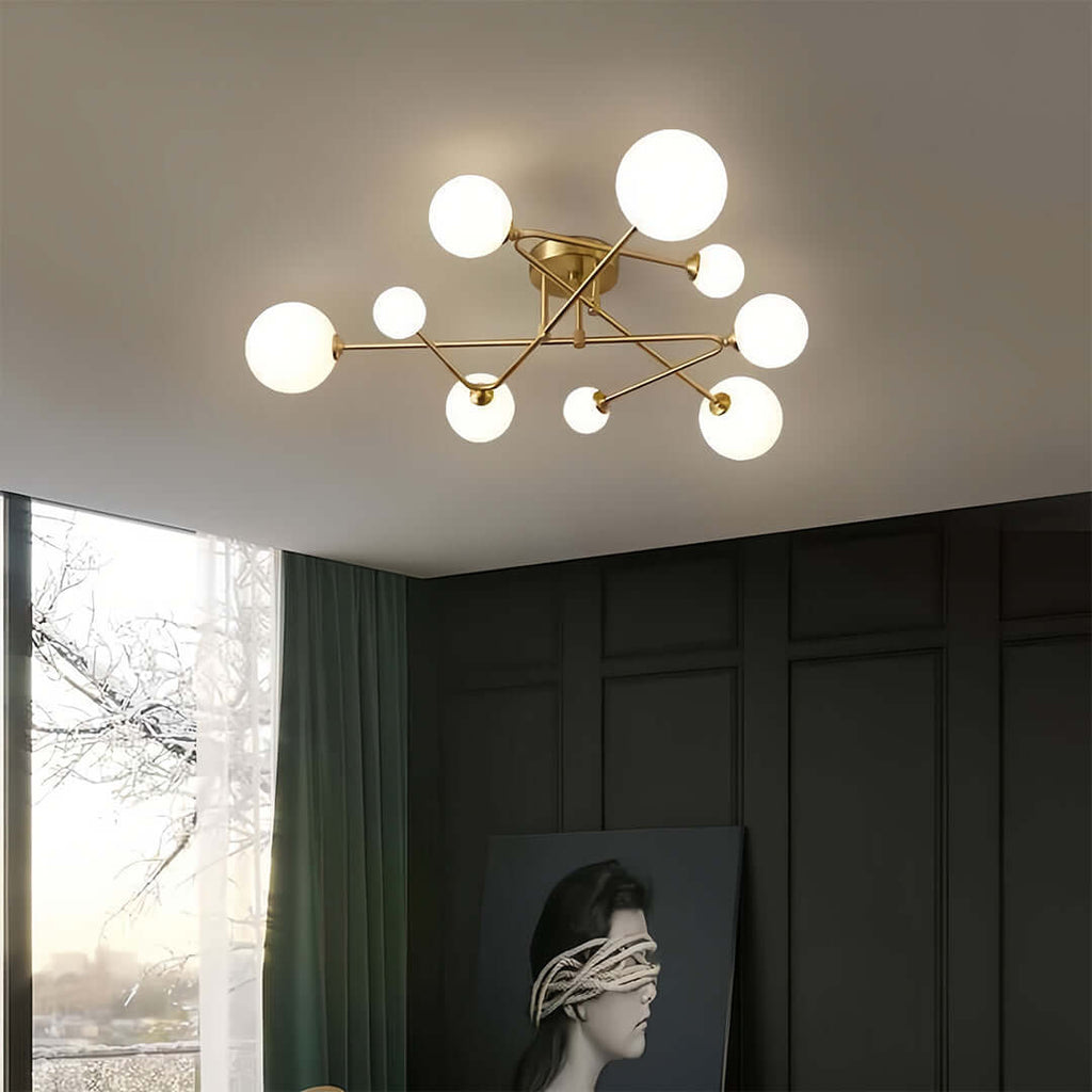 Gold Semi Flush Mount Light Nordic Style Magic Bean Ceiling Light