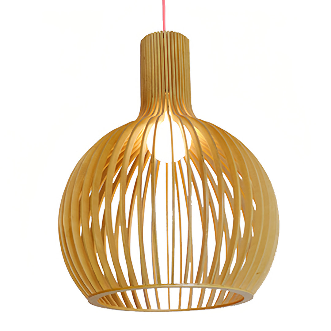 Bird Cage Pendant Light Japanese Basswood Body Wooden Ceiling Light
