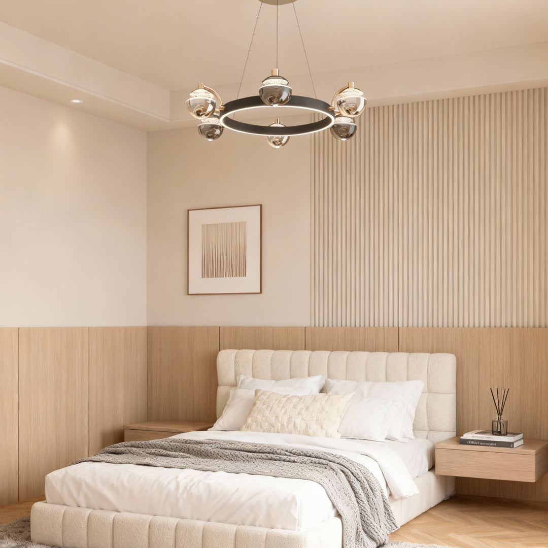 Black and Gold Modern Chandelier Acrylic LED Ceiling Light